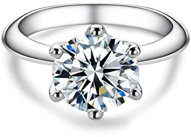 AnuClub 1ct Solitire Moissanite Engagement Ring For Women D Color 925 Sterling Silver Ring, Christmas Gift for Women With Certificate (7, 1)