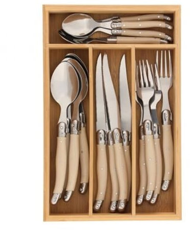 BAKAJI Portaposate da Cassetto Cucina Porta Posate in Legno Bambù 30x20cm Set di 16 Posate Incluso Cassetto Organizzatore 4 Scomparti Divisori