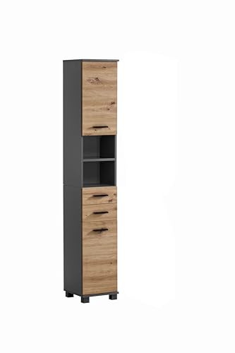 Schildmeyer Palermo Hochschrank 157661, Anthrazit/Artisan Eiche Dekor, 30,3 x 23,6 x 180,9 cm