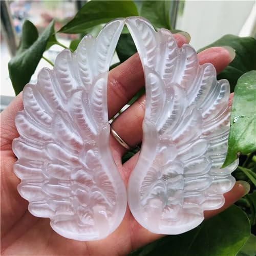 AtkitS Coppia di Ali di Cristal di Selenite Bianca Naturale a Forma di Ala d'Angelo con Incisione in Ardesia, Regalo for Decorazioni for la casa Home Decor(9-10cm)