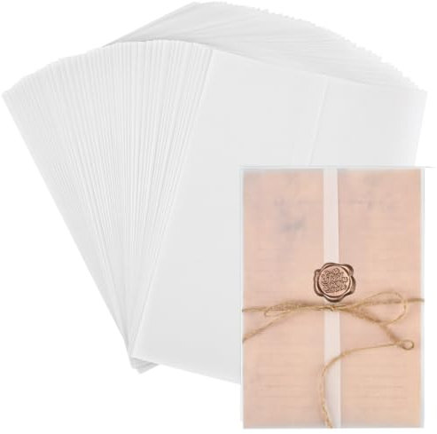 50stk A5 Briefumschläge Umschläge Durchscheinend Pergamentumhüllen 15x21cm, Einladungen Pergamentpapier Geburtstagskarten Hochzeitseinladungen Einladungsumschläge Einladungskarten Umschläge - Druckbar