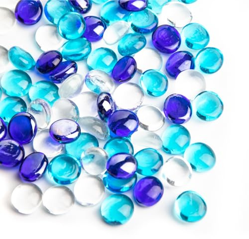 Meschett 0.44 kg de Billes de Verre de Couleur mélangée Bleue, Perles de Verre~150 pièces pour Les remplisseurs de vases,Roches d’Aquarium Mancala Gems pour Aquarium de Table(0,5''~ 0,7'')