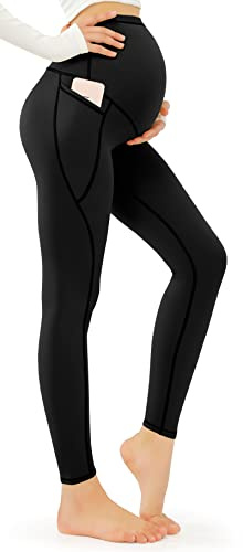 JOYSPELS Maternity Leggings with Pockets Soft Belly Support Yoga Pants | Over Bump Pregnancy Yoga Pants & Gym Workout Leggings, 4-Way Stretch, Non-See Through, Comfort