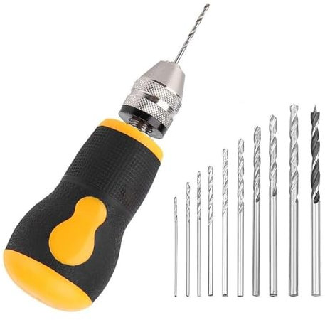 Mini perceuse manuelle portable avec 10 forets hélicoïdaux de 0,8 à 3,0 mm pour le travail du bois pour modélisme, bijoux, noyer, ambre