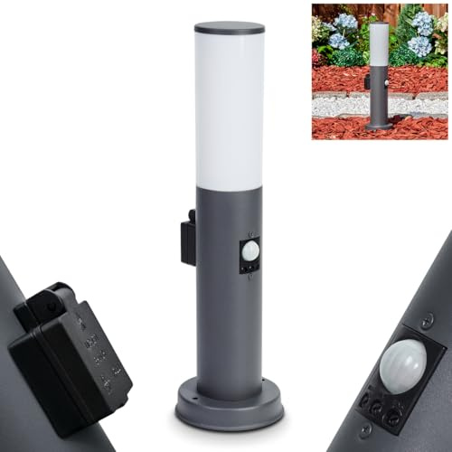 hofstein, lampe de sol Caserta, d'extérieur avec détecteur de mouvement et prise de courant en métal/plastique anthracite/blanc, d'extérieur moderne pour jardin, extérieur, cour, 45,5 cm, E27, IP44