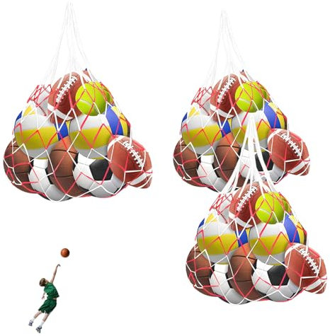 agogue 3 Stück Ballnetz für 10 Bälle, Ballsack, Ballnetz 5 Bälle Ideal für Training und Wettkampf, Tragbare Net Tasche Ball Aufbewahrung und Transport Fußball Netztasche und Basketball