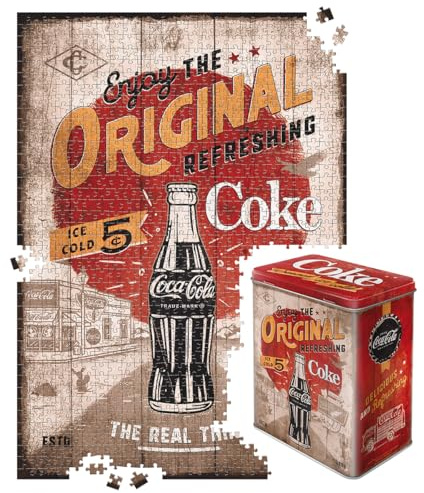 Nostalgic-Art Retro Puzzle 1000 Teile, 68 x 48 cm, Coca-Cola – Highway 66 – Geschenk-Idee für Coke-Fans, Original Lizenzprodukt (OLP), für Erwachsene, in Vintage-Metalldose als Geschenkverpackung