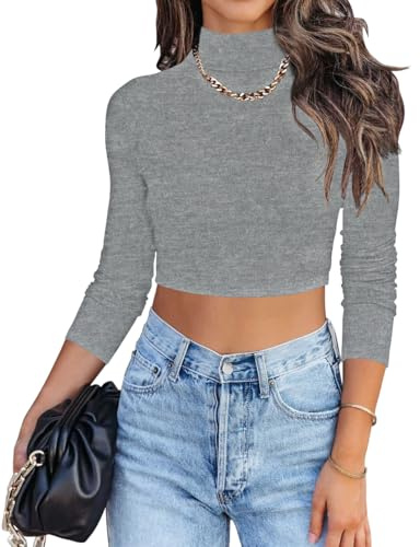 INFITTY Long Sleeve Turtleneck Sweaters for Women Pullover Knit Basic Solid Autumn Winter Pullover Jumper Tops Grey S