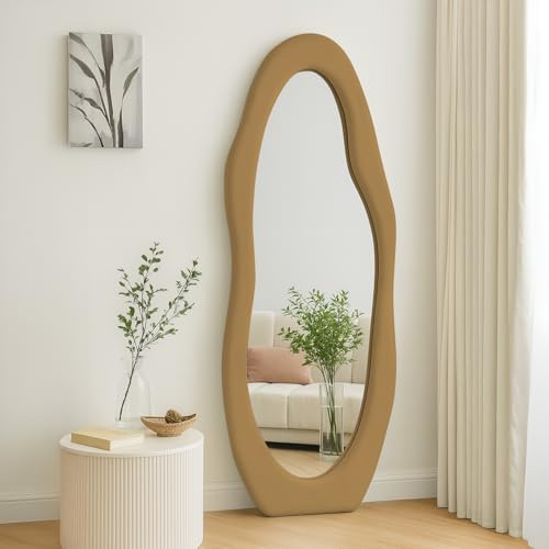 CROWNSHOP Full Length Mirrors, 160x60cm Free Standing Floor Mirror, HD Full Body Large Hanging Mirror For Hallway, Living Room, Bedroom, Wood