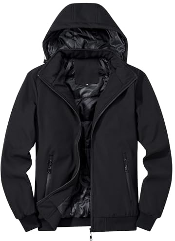 TONY BACKER Veste d'hiver pour homme Softshell imperméable coupe-vent avec capuche amovible, veste manteau décontracté randonnée 3510, Noir , XXXL