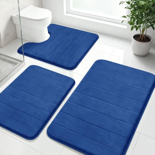 wiipara Badezimmerteppich Set 3 Teilig, Badteppich & WC Vorleger, Blau