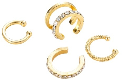 ZWWOGE Ear Cuff Pendientes Sin Agujero Mujer 4 Pares Chapado en Oro, Pendientes de Clip Ajustables Hipoalergénicos, Falsos Piercing Oreja Cartílago Regalo para Día de la Madre