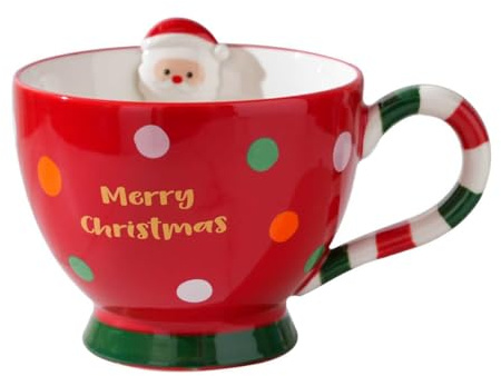 Bibykivn Tazza di Natale 500ml in Ceramica con Design in Rilievo Dipinto a Mano, Tazza Invernale con Motivi Natalizi e Manico, Rossa/Verde, Idea Regalo (Rosso)