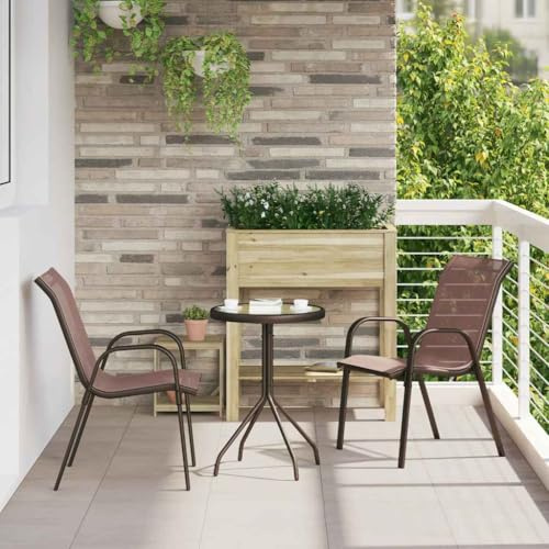 Holamys Stapelbara trädgårdsstolar 2 st. Braun Textilene, 55 x 65 x 89 cm, metallram, väderbeständig, för balkong terrass, bekväm utomhus-sittplats