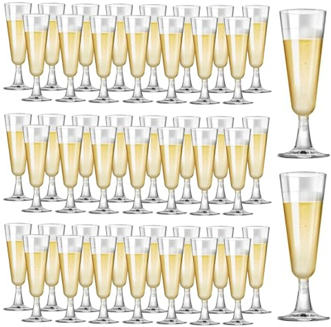 unbholkk 100 copas de champán de plástico, 150 ml, de plástico con purpurina dorada, juego de vasos de postre, copas de vino, copas de champán para fiestas, bodas, cumpleaños, pícnic