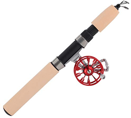 ZJchao Combo Compacto de Caña y Carrete de Pesca en Hielo Telescópico para Pesca en Invierno, Juego Portátil y Equipo de (Rojo)