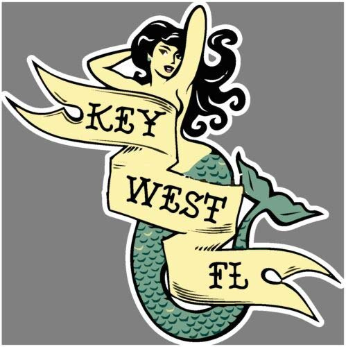 Key West Mermaid Tattoo Beach Spring Break Resort Tropical Florida Decal - Sticker Graphic - Auto, Wall, Laptop, Cell, Truck Sticker for Windows, Cars, Trucks