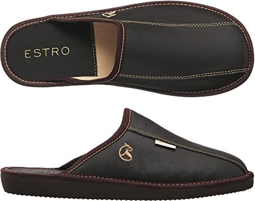 ESTRO Hausschuhe Herren Leder Herrenhausschuhe - Hausschuh Männer Pantoffel Pantoffeln Pantoletten Slipper Mann Warm FROST (43 EU, Kakao)