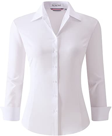 Alex Vando Womens Dress Shirts Wrinkle Free Regular Fit Long Sleeve Stretch Work Shirt, Wrinkle Free White, M