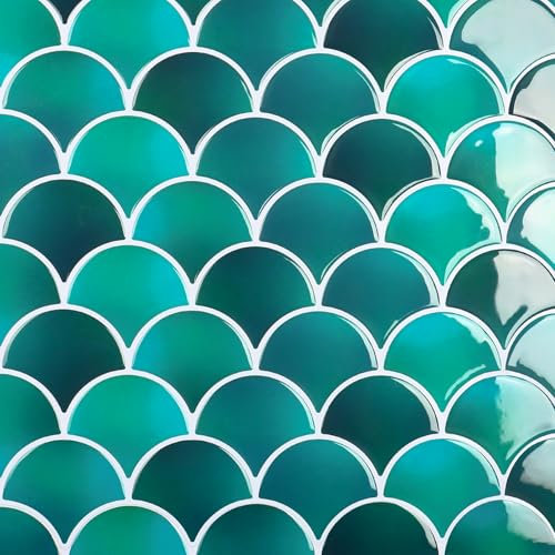 VaryPaper 3D Azulejos Adhesivos Cocina Efecto Escama de Pez Verde 30.5cmx30.5cm 10 Piezas Baldosas Adhesivas pared Vinilos Baño Azulejos Papel Adhesivo para Baldosas Vinilo pared Cocina Chimenea