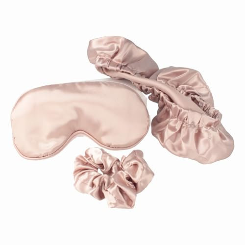 PARSA Beauty Schönheitsschlaf-Set 3-tlg. – Satin-Schlafmaske, Anti-Frizz Schlafhaube Bonnet, Satin-Scrunchie – Haarpflege-Set, Anti-Frizz, Haarschutz, Reise-Schlafmaske, für gesunden Schlaf