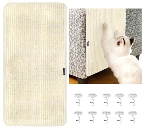 Kratzmatte für Katzen 60x20cm - Natürliche Sisal Teppich, Kratzbrett, Kratzteppich - Weiß für Sofa, Möbel, Tür Kratzschutz