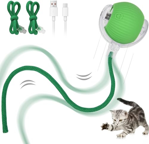 Adiwo Pelota Interactiva para Perros, 3 Modos Pelota de Juguete interactiva para Gatos, Encendido y Apagado Inteligente, Juguetes eléctricos automáticos para Adultos Perros, Gatos de Interior(Verde)
