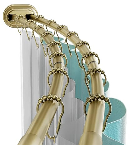 Zenna Home Tringle à rideau de douche à double tension incurvée, sans perçage, réglable de 127 à 183 cm, facile à installer, antirouille, doré