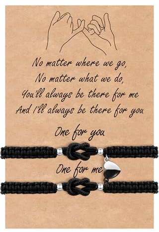 VGWON Bracciali Coppia, Bracciali Amicizia, Regalo Coppia Originale, Braccialetti Nodo D'amore, Regalo per Fidanzato, Fidanzata, Sorella, Amica, 2 Braccialetti Nero Abbinati Fatti a Mano