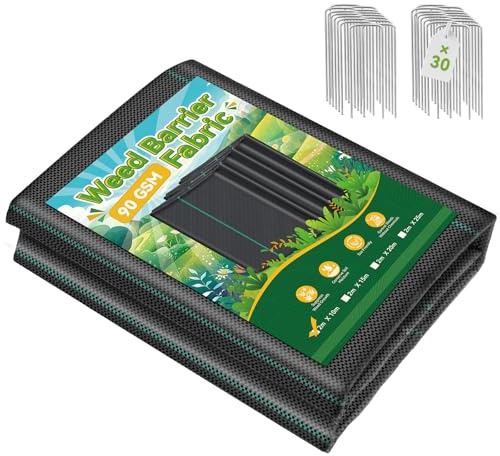 iropro Malla Antihierbas, 2m x 10m con 30 Clavijas de jardín, 30m² Malla contra Malas Hierbas, Tela Antihierbas, Tela Geotextil para Control de Maleza, Lona antimalezas jardín, Anti-UV