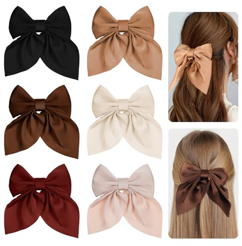 Ajcotahm 6 PCS Hair Bows for Women Silky Satin Bow Hair Clips for Girls Cute Hair Accessories Gifts
