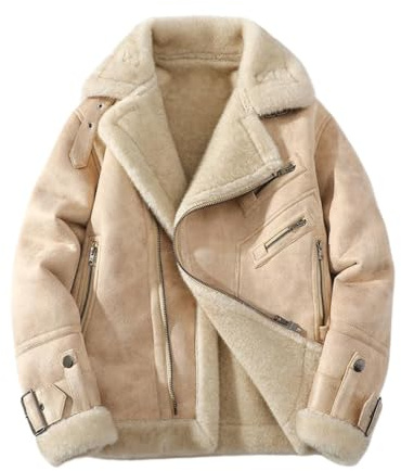 LIOEUE Cazadora Hombre De Lana De Cordero Reversible | Piel Sintética Y Lana | Cuello Alto Caliente Para Invierno (Beige,L)