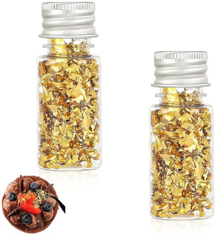 2 Bottled Decorative Gold Leaf, Cake Decorating Gold Leaf Sheets, Multifunction Gold Leaf Decorative, for Craft Makeup Resin DIY Arts Nails Jewelry Making