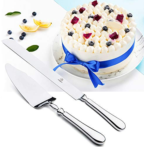 OTW PAVILION 2 Piece Wedding Cake Knife and Server Set,18/10 Stainless Steel Dessert Set Pie Server Cake Cutter Wedding Knife for Birthday,Anniversary,Holiday,Baby Shower,Party