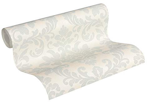 Livingwalls papier peint intissé Trendwall papier peint baroque papier peint effet pailleté 10,05 m x 0,53 m gris métallisé blanc 372702 37270-2