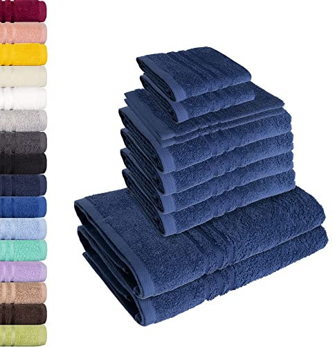 Lavea 10-teiliges Handtuchset Elena aus 100% Baumwolle - Navy, 4 x Handtuch, 2 x Duschtuch, 2 x Gästetuch, 2 x Waschhandschuh, Handtücher Set weich, saugstark & pflegeleicht – Oeko-TEX