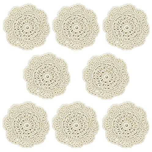 Confezione da 8 centrini in cotone da 10,2 cm, sottobicchieri in cotone traforato all'uncinetto, centrini rotondi a forma di fiore, tovagliette da tavolo fatte a mano, per bevande, tazze, bottiglie,