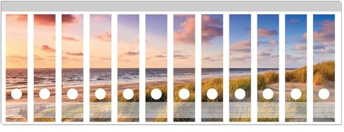 Wallario Ordnerrücken Sticker Abendspaziergang am Strand - Sonnenuntergang über dem Meer - Rückenschilder für 12 breite Ordner, Klebeetiketten