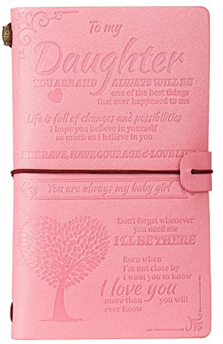 JANARY To My Daughter gåva läderdagbok anteckningsbok från mamma eller pappa, 140 sidor skrivdagbok för flicka födelsedag, examen, tacksägelse, julklappar (rosa)