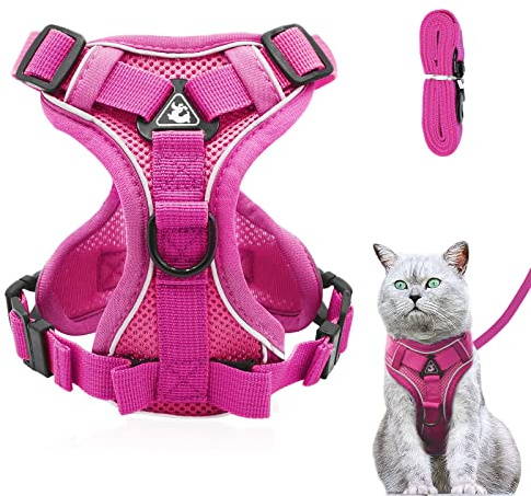 Harnais réglable anti-éclatement pour chat avec laisse - Harnais souple pour chat - Harnais de poitrine pour chat - Chiot - Rose M