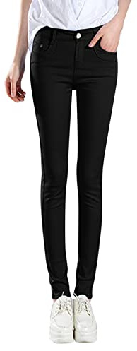 KBOPLEMQ Jeans da donna a vita alta, elasticizzati, in denim, slim fit, jeans a tubo, casual, tinta unita, con gamba dritta, taglie S-XXL, A nero, S
