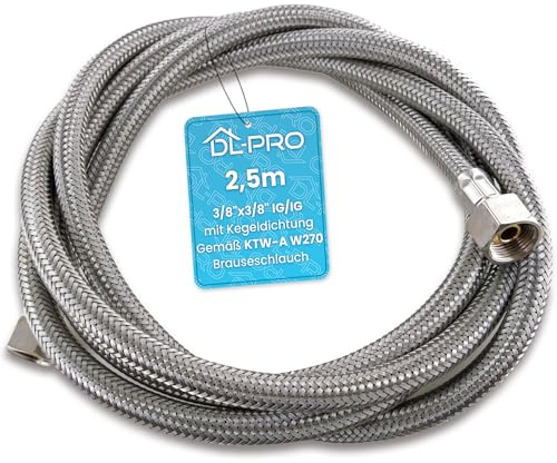 DL-pro 2,5 m pansarslang flexslang 3/8 tum x 3/8 tum IG/IG enligt KTW-A W270 med rostfritt stålnät för armatur vattenkran