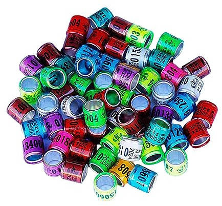 Folpus 100 Piezas Anillos para Patas de Paloma Bandas para Pies de Aluminio Pájaro Portátil 2024, Durable Ligero 8 mm Numerado para Aves Pequeñas Bantam, Multicolor