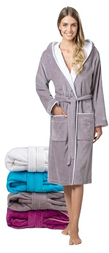 Twinzen Accappatoio Donna Cotone Velour Taupe - OekoTex Ultra Morbido - Taglia L