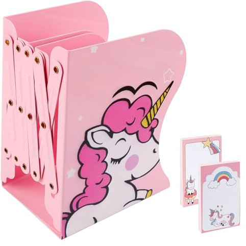 CAUTIOUS Mensole in Metallo Unicorno Reggilibri Fermalibri Antiscivolo per Scrivania, Fino a 49.5 cm con Nota Adesiva