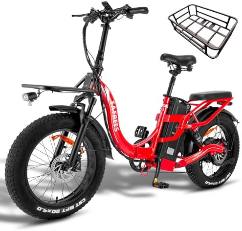 Fafrees E Bike Klapprad Elektrofahrräder 20 Zoll, Ebike Herren 48V 30Ah Akku, Reichweite 120-200km, 4.0 Fat Tire Faltrad Fatbike, 65 N.m Motor E Fahrrad Damen Lastkapazität 150 kg, F20 X-MAX (Rot)