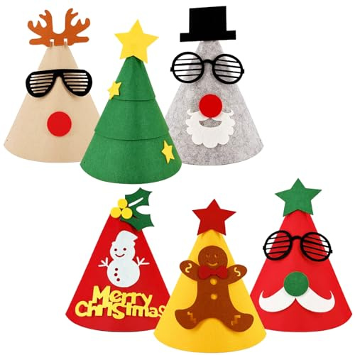 6 Stück Partyhüte für Weihnachten Knallbonbons Erwachsene Kinder,Lustig Kegel Hüte Filzhüte Wiederverwendbare Partyhüte für Kindergeburtstag Familienfeiern Feiertagsparty Weihnachtsparty Dekoration