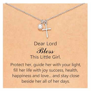 ORISPRE Baptism Gifts for Girl Kids Cross Necklace 8 12 Catholic Christian Religious Valentines Day Gifts for Teen Teenage Girls