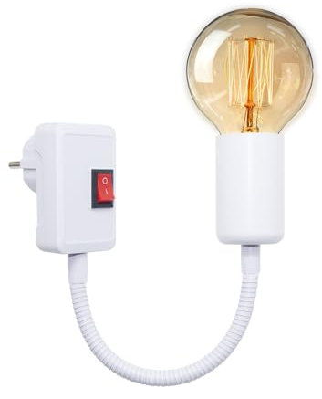 Portalampada E27 con Interruttore, Lampada a Braccio Flessibile, Spina, Adattatore da Parete per Cucina