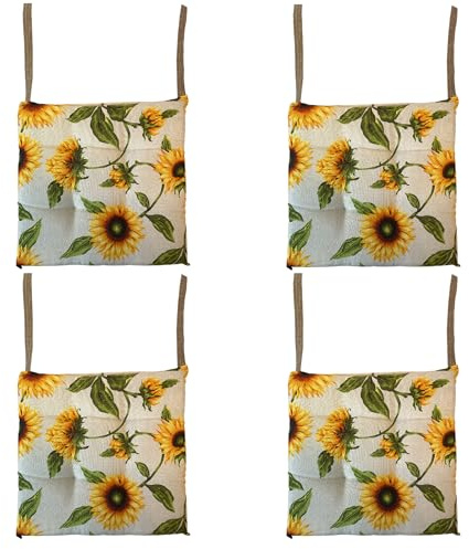 Home Tresor - Cuscini per Sedie da Cucina, Set 2 4 6 Pezzi Coprisedia Universali Quadrati 40 x 40 cm Imbottiti con Lacci, ideali per Interni Esterni (4 Pezzi, Fantasia D)